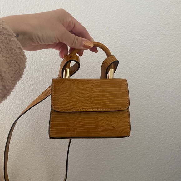Y2K Topshop mini bag crossbody purse yellow brown gold hardware - Picture 12 of 16